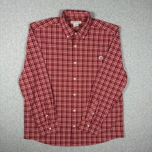 Southern Proper Mens Red Plaid Button Down Shirt Large Long Sleeve Stretch Logo